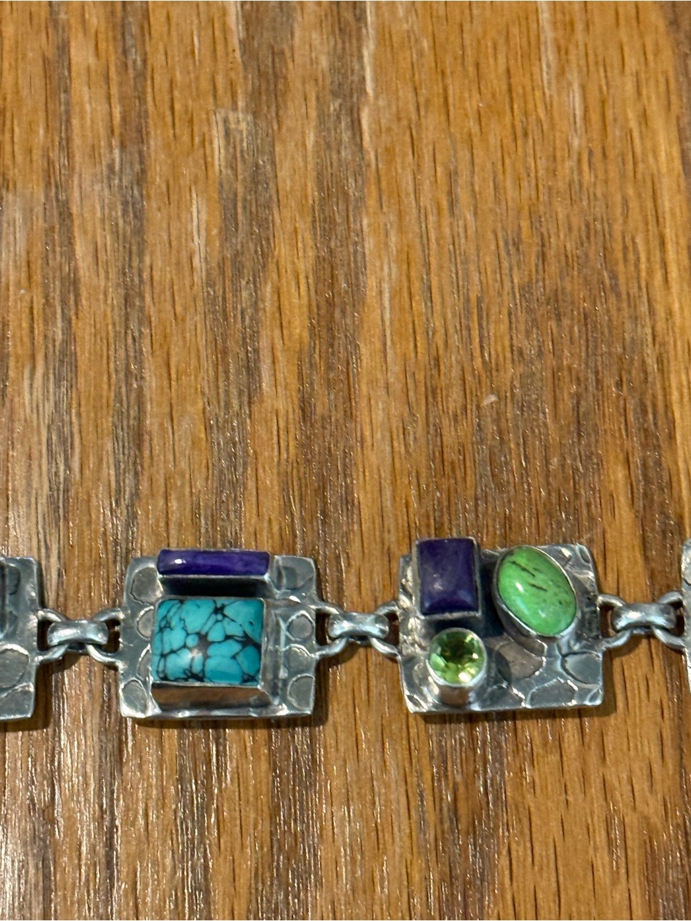 Sterling Silver 825 Multi Gemstone Stone Bracelet Fits 7.5 Peridot Turquoise Etc - Picture 12 of 16